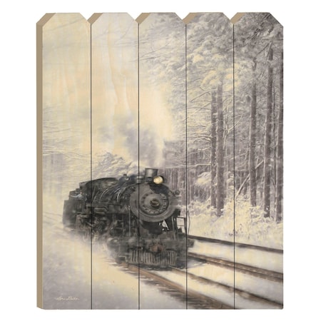 Homeroots Snowy Locomotive Unframed Picket Fence Wall Art 407511