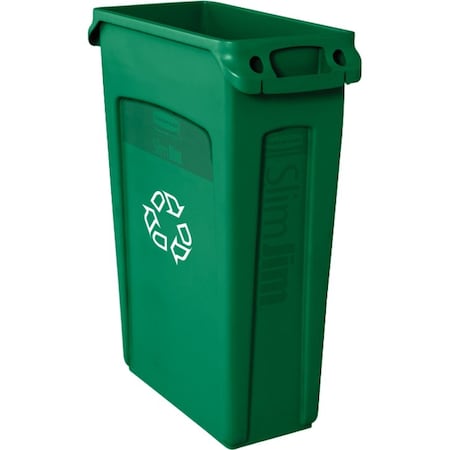 Rubbermaid Commercial Rectangular Recycling Bin, Green, 11" Dia, Plastic FG354007GRN