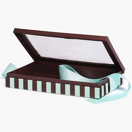 Nashville Wraps Aqua & Chocolate Stripe Window Box with Ribbon, 10x6x1.5, 12PK BFB8AC