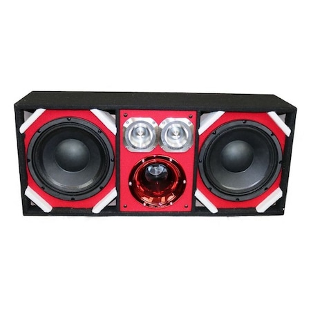 Deejay Led Loaded Box w/Two Despacito Heavy Duty 10-in Woofers One Horn and w/Two Bullet Tweeters RED TBH10RED