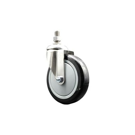 Service Caster 5 Inch 316SS Black Polyurethane Wheel Swivel 12mm Threaded Stem Caster SCC SCC-SS316TS20S514-PPUB-BLK-M1215