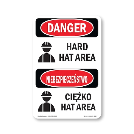 Signmission OSHA Danger Sign, Hard Hat Area Bilingual, 14in X 10in Decal, OS-DS-D-1014-VP-1292 OS-DS-D-1014-VP-1292