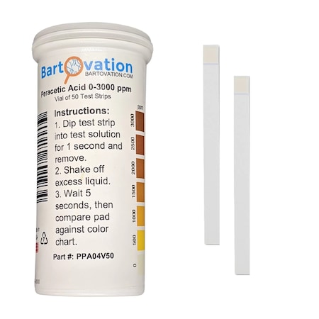 Bartovation Extra High-level Peracetic Acid Test Strips, 0-3000 ppm [Vial of 50 Strips] PPA04V50