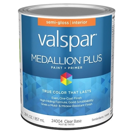Valspar Medallion Plus 2700 Latex Paint, Acrylic Base, Semi-Gloss Sheen, Clear Base, 1 qt 028.0024004.005
