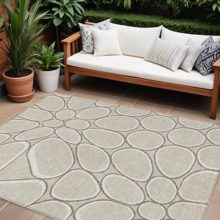 Homeroots 8' X 10' Beige And Brown Abstract Washable Indoor Outdoor Area Rug 600513