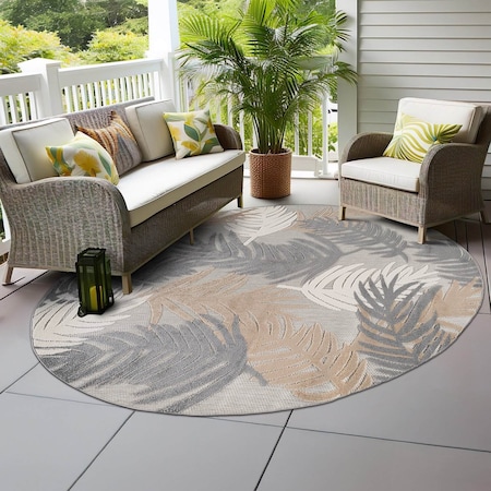 World Rug Gallery Vicenza Tropical Floral Indoor/Outdoor Area Rug 8 ft Round Beige 8011BEIGE8RND