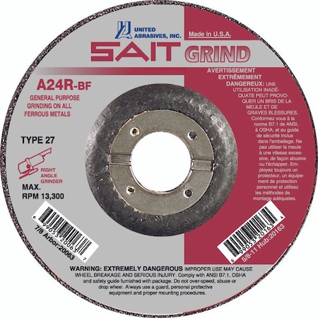 A-Solid 9in x 1/4in x 7/8 A24-R-BF T27 Steel Grinding Wheel, 25PK 10041