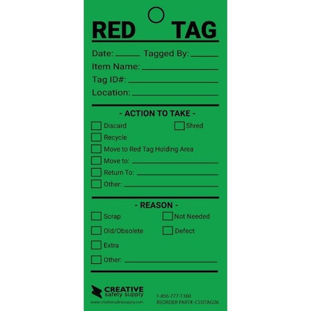 Creative Safety Supply Industrial 5S Tags Green, 25PK CSSITAG05