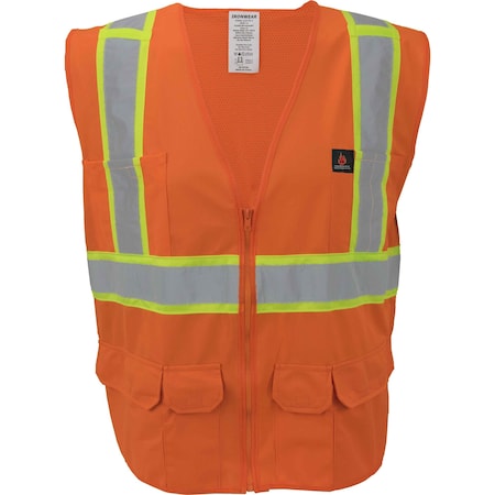 Ironwear Hi-Vis FR Surveyor Safety Vest XL Class 2 , Zipper 9 Pockets 1277FR-OZ-RD-XL