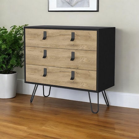 Homeroots 32" Natural and Black Three Drawer Dresser 552270