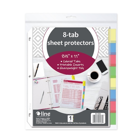 C-Line Products Sheet Protector Set, 8 Tab, Multicolor, PK8 05580