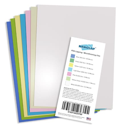 Nanolap PSA Lapping Film, 7 Pc Adhesive Polishing Paper, 8-0.5 in x 11 in Microfinishing Sanding Sheets 61504N