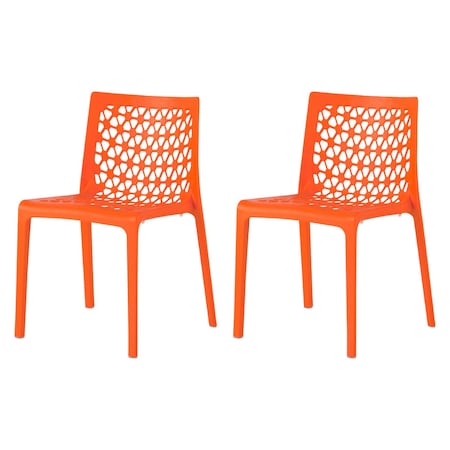 Homeroots Set of Two Orange Heavy Duty Plastic Outdoor Stacking Dining Chairs, 2PK 565271