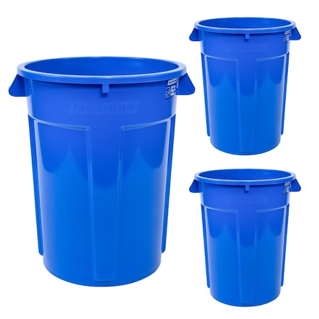 Magnum Tool 55 Gallon Trash Can, High-Vis Blue, Construction Grade, Heavy Duty Plastic, 3PK CMTC-C000-55B03
