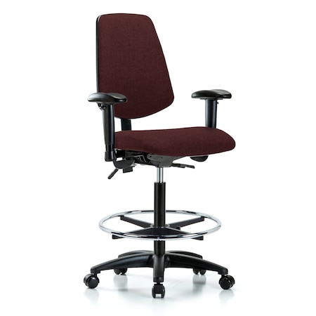 Blue Ridge Ergonomics Fab Hi Bench Chair, Med, Bk, CF, Cast, Bur, 6-Way Adjustable, 26" to 35-1/2" Height, Burgundy BR-FHBCH-MB-RG-T1-A1-CF-RC-F41