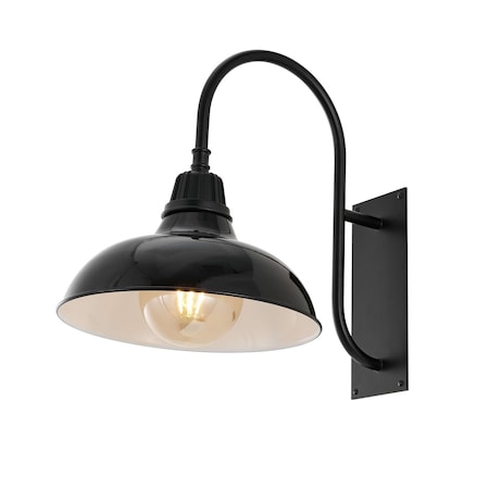 Jonathan Y Stanley 12.25" 1-Light Farmhouse Industrial Iron LED Gooseneck Arm Outdoor Sconce, Black JYL7614B
