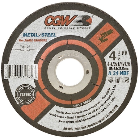 Cgw Abrasives Camel Grinding Wheels Type 27 Depressed Center Wheels - 1/4in Grinding A24N Fast Cut for Metal 35643
