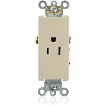 Leviton Straight Blade Receptacle, 5-15R, 15 A, 125V AC, 2 Pole, 3 Wire, Flush Mount, Self-Grounded 16251-I