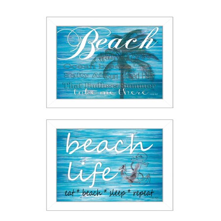 Homeroots Set Of Two Beach Life 3 White Framed Print Wall Art, 2PK 405839
