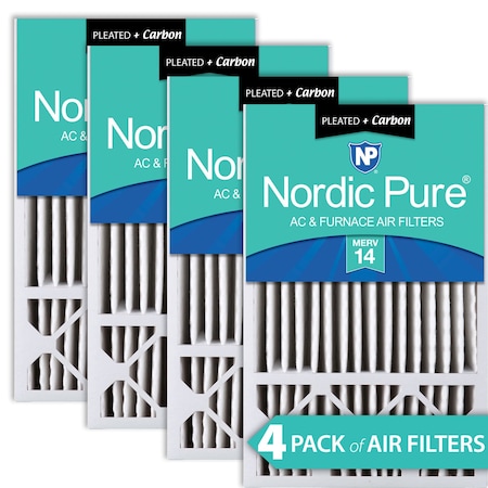 Nordic Pure 16x25x5 Plus Carbon Pleated Air Filter, High Capacity, MERV 14, 4 PK 16x25x5HM14+C-4