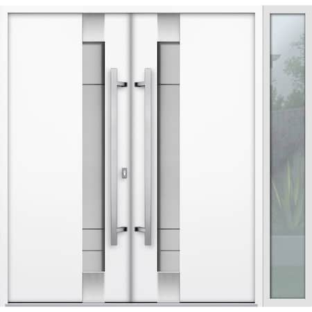 Vdomdoors Steel Double Doors Deux 1713 White Enamel Sidelight Exterior Black Window Stainless Inserts Single DEUX1713DEXD-BEM-RH-W72+14 x H80