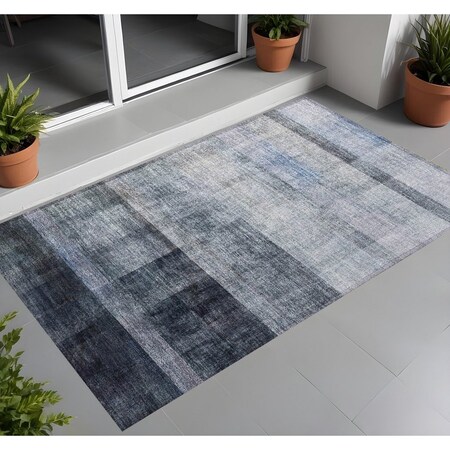 Homeroots 2' X 3' Navy and Gray Ombre Washable Non Skid Indoor Outdoor Area Rug 563646
