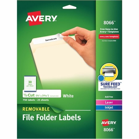 Avery Dennison Avery Removable Inkjet/Laser Filing Labels, 2/3 x 3-7/16, White, 750/Pack 8066