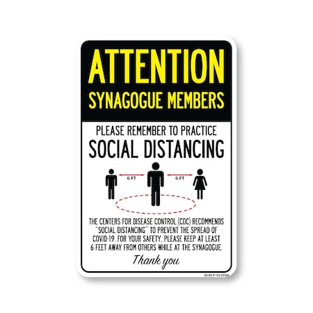 Signmission PSA, Synagogue Members Practice Social Distancing, 10in X 7in Rigid Plastic, OS-NS-P-710-25386 OS-NS-P-710-25386