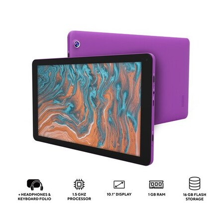 Core Innovations 10.1in Quad-Core Tablet with Headphones + Keyboard Folio Purple CTB1016GPR