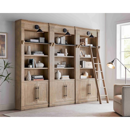 Martin Furniture Three 8' Tall Bookcase Wall With Ladder, Storage Organizer, Display Shelf for Office, Brown IMWL4094NKIT3