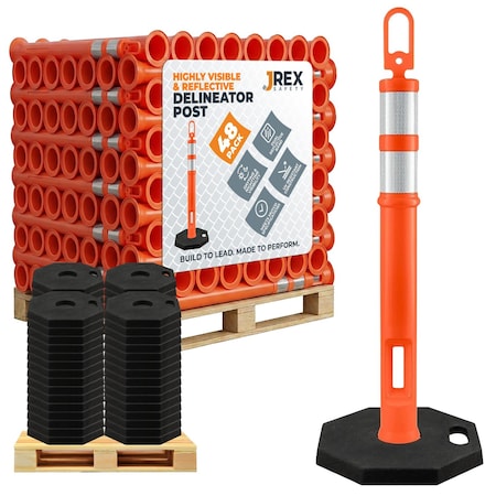 Jrex Safety 42 in Ring Loop Orange Traffic Delineator Post with 13 LB PVC Base, Half Pallet 48 DLRB-JR-ORG-42-HP48