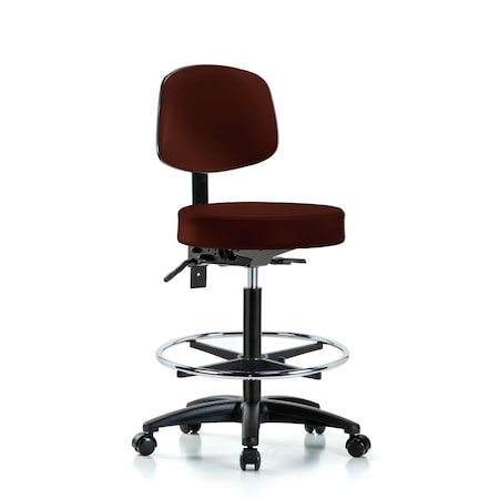 Blue Ridge Ergonomics Bench Stool, Hi, Vin, Bk, Tilt, CF, Cast, Burg BR-VHBST-RG-T1-CF-RC-8569