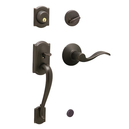 Schlage Camelot Series Handleset, 1 Grade, Keyed Different Key, Solid Brass, Aged Bronze, C Keyway F60VCAM/ACC716