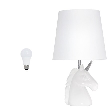 Homeroots 16" White And Silver Novelty Table Lamp LED With White Drum Shade 642944
