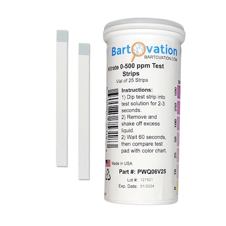 Bartovation Nitrate 0-500 ppm Test Strips [Vial of 25 Strips] PWQ06V25
