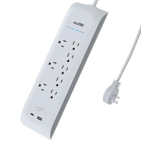 Digital Energy 8-Outlet USB-A and USB-C Surge Protector Power Strip, 72 In.; White DEE1-1116