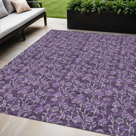 Homeroots 5' X 8' Purple Eggplant And Ivory Floral Washable Indoor Outdoor Area Rug 581919