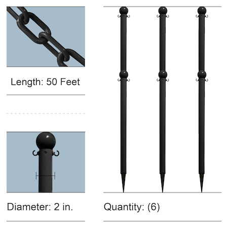 Mr. Chain Black Light Duty Ground Poles and Chain Kit 70303-6