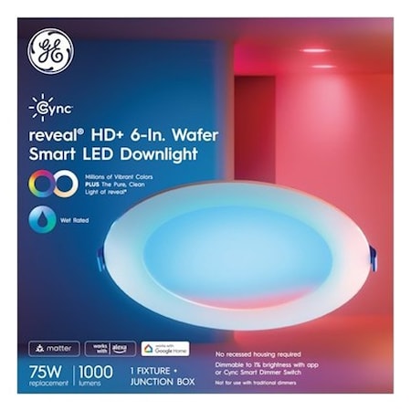 Ge Reveal Series Wafer Downlight, 16 W, 120 V, LED Lamp 93131649