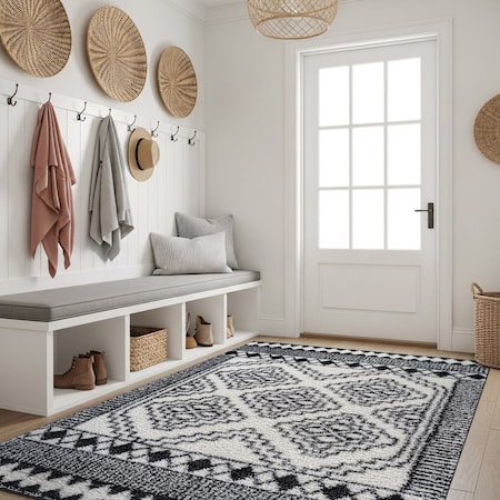 World Rug Gallery White Geometric Pattern Shag Area Rug 4 ft x 6 ft White WR120WHITE4X6