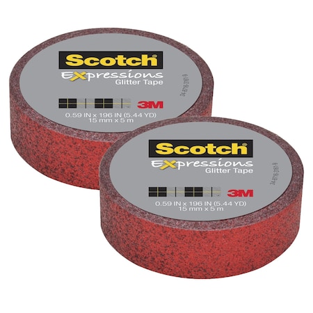 Scotch Expressions Glitter Tape, .59" x 196", Red Glitter, 2PK C514-RED