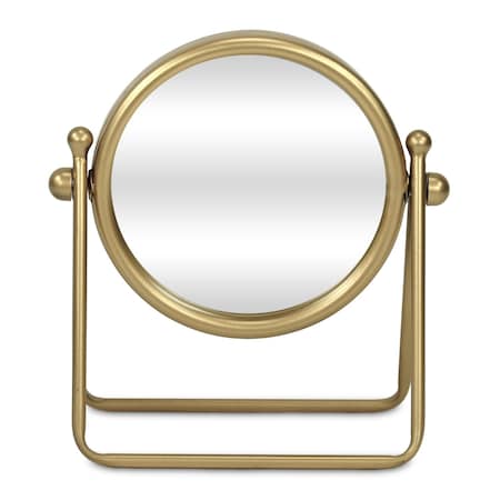 Homeroots 10" Gold Metal Round Tilting Framed Makeup Shaving Tabletop Mirror 716310