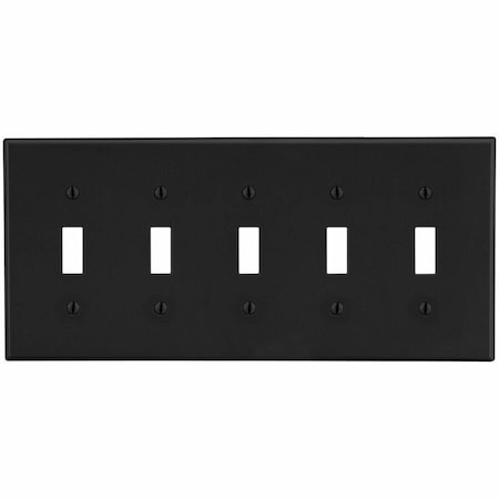 Hubbell Wiring Device-Kellems Wallplate, 5-Gang, 5) Toggle, Black P5BK