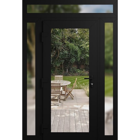 Vdomdoors Front Exterior Prehung Metal-Plastic Door Clear Glass / MANUX 8666 Matte Black / Office Commercial MANUX8666EXD-BLK-W12+30+12xH80+12-RH-I