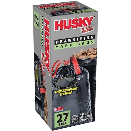 Husky HK39DSE27B Contractor Yard Bag, 39 gal Capacity, Black HK39DS027B
