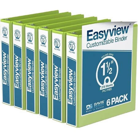 Davis Group Easyview Premium, Round Ring, Customizable, View Binder, (Lime Green, 1.5"), PK6 8412-24-06