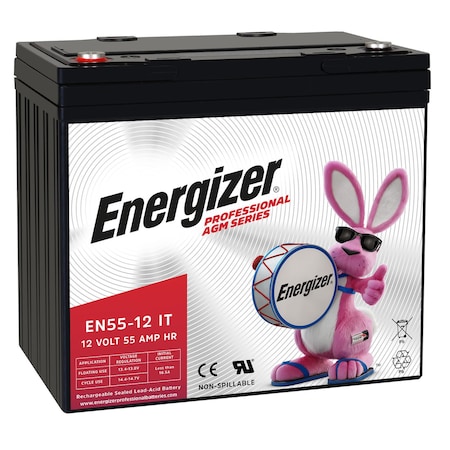 Energizer EN55-12IT, 12 Volt 55 Amp Hr, Long Lasting Sealed Lead Acid AGM Rechargeable Battery EN4098468