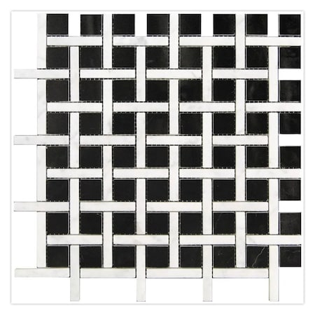 Apollo Tile 12x12 Polished Eastern Black, Eastern White Marble Wall and Floor Tile 5 sq ft/case, 5PK APLTX88B01PA