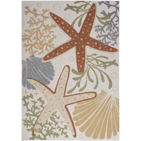 Homeroots 5' X 7' Ivory Orange and Blue Indoor Outdoor Area Rug 527629