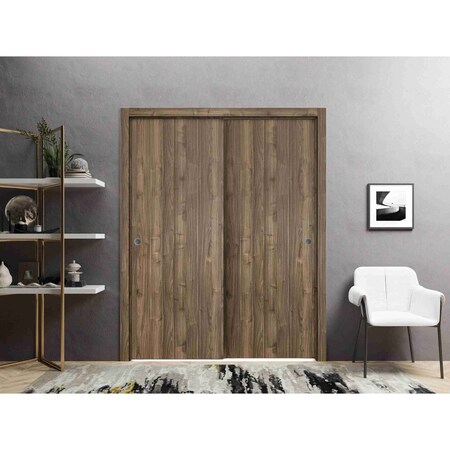 Sartodoors Sliding Closet Bypass Doors, Planum 0010 Walnut, Sturdy Rails Moldings Trims Hardware Set, Wood Sol PLANUM0010DBD-WLN-36